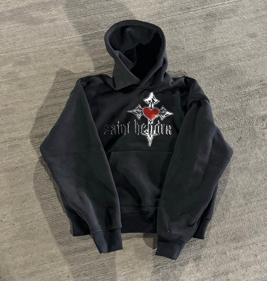 Saint Hendrx Black Logo Fitted Hoodie